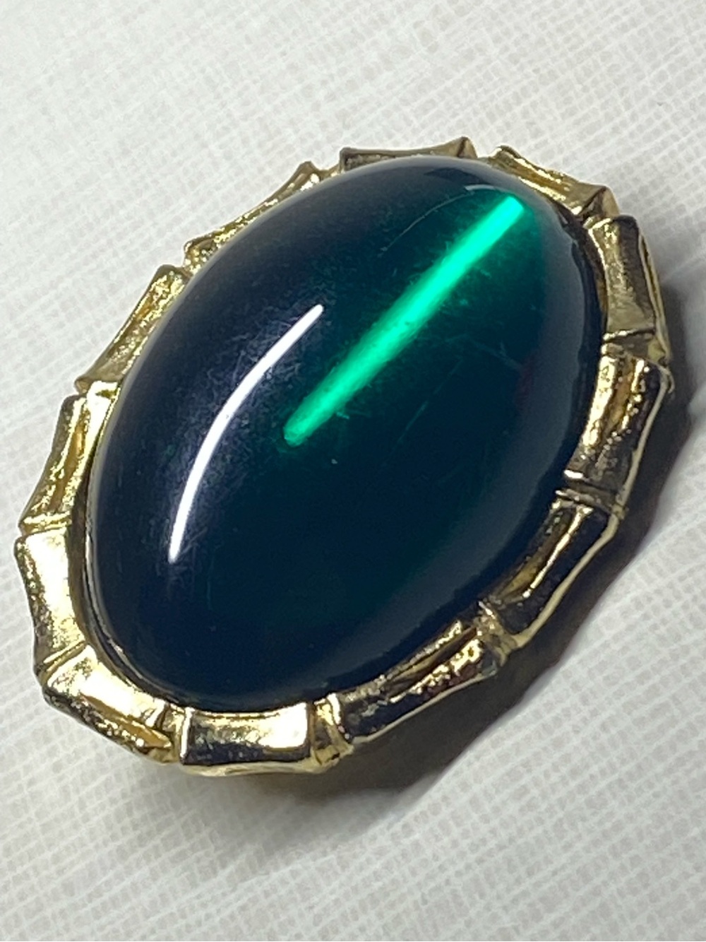 Vintage Style Gold Metal Oval Dark Green Artificial Stone Large Cabochon Brooch